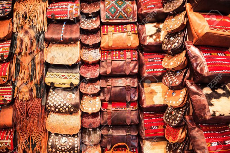 Moroccan leather bag in fez, morocco